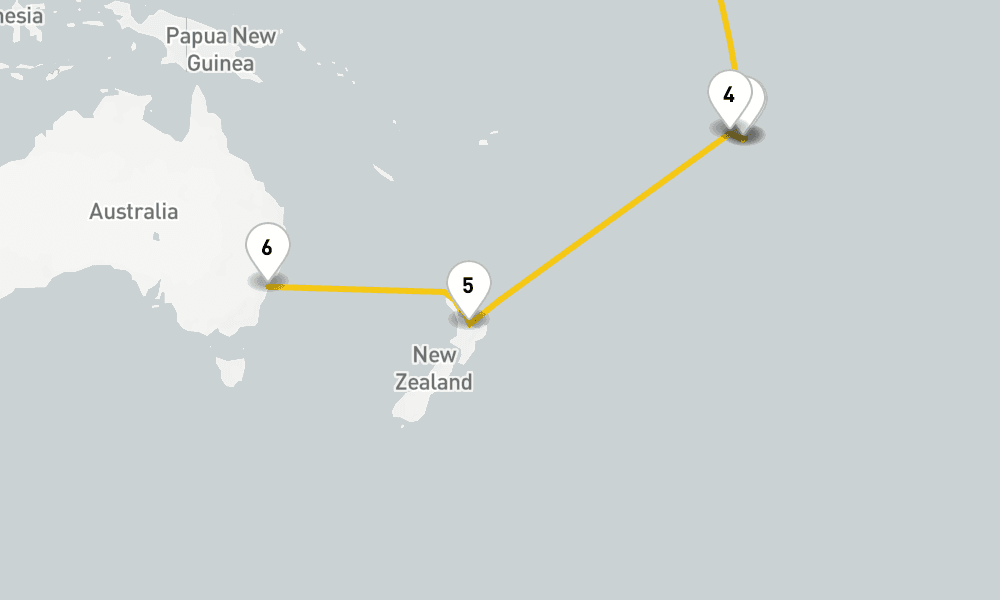 19 days, one-way from Honolulu to Sydney 20日間