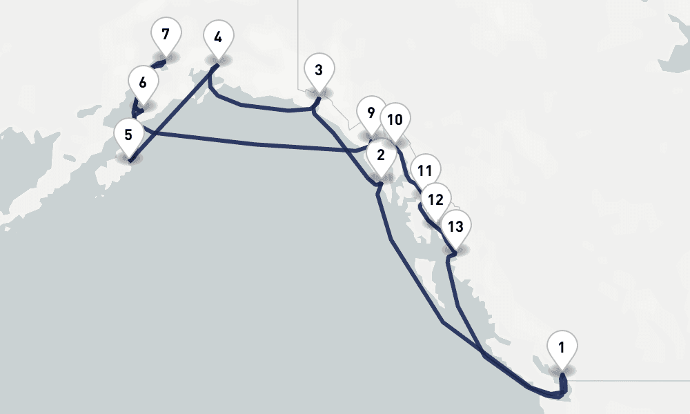 18 days, round-trip Great Bear Rainforest And Alaska Explorer 19日間