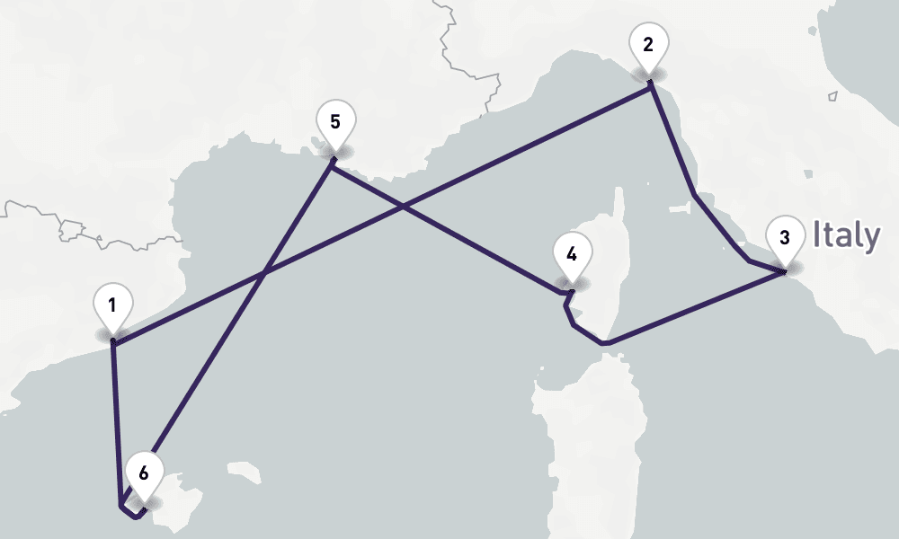 7 days, round-trip Italy, Spain French Riviera 8日間