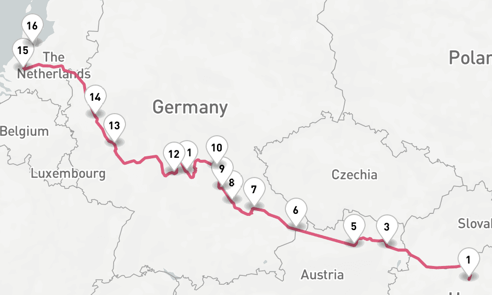 14 days, one-way from Budapest to Amsterdam 15日間