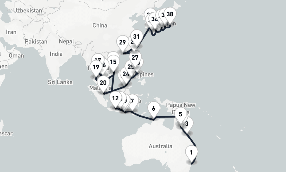 51 days, one-way from Sydney to Yokohama 52日間