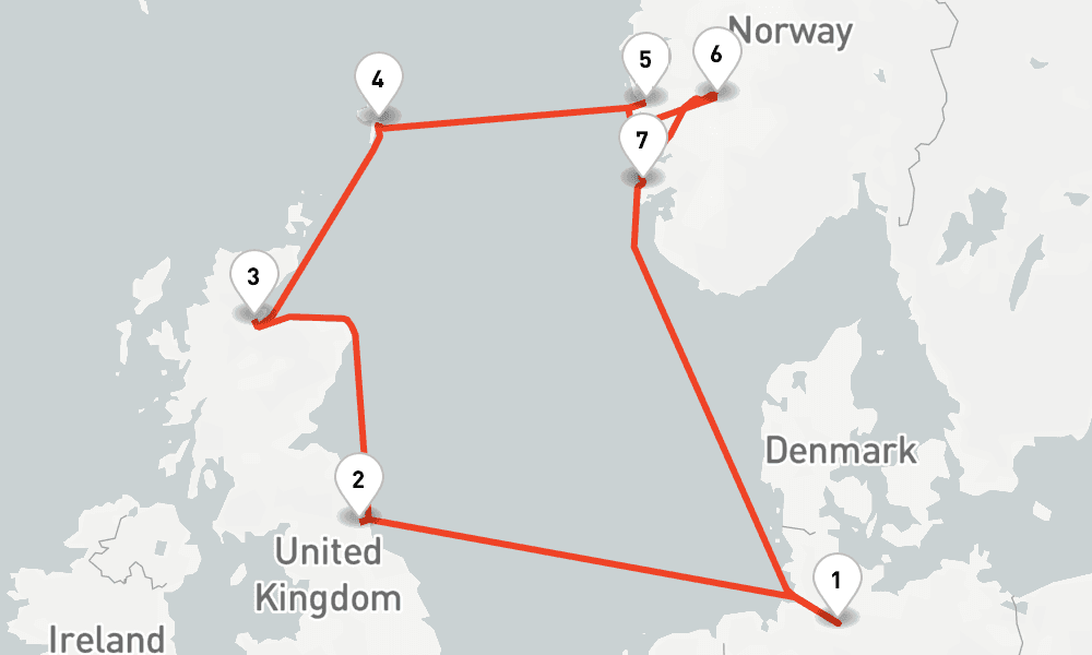 9 days, round-trip Grosbritannien Norwegen ab Hamburg 10日間
