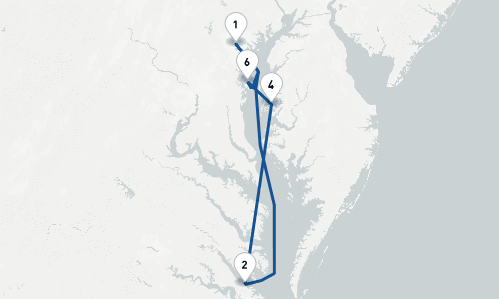 6 days, round-trip 7 Night Chesapeake Bay Cruise 7日間
