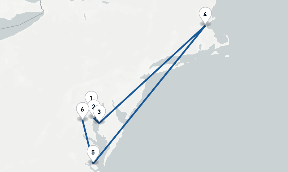 6 days, one-way from Baltimore to Washington DC 7日間