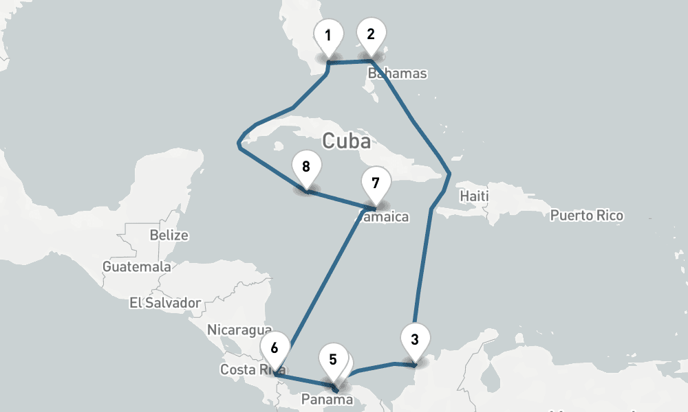 11 days, round-trip Panama Canal Round-trip Miami Jamaica Costa Rica 12日間