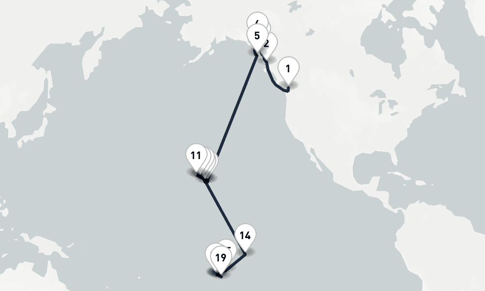 30 days, one-way from Vancouver to Papeete 31日間