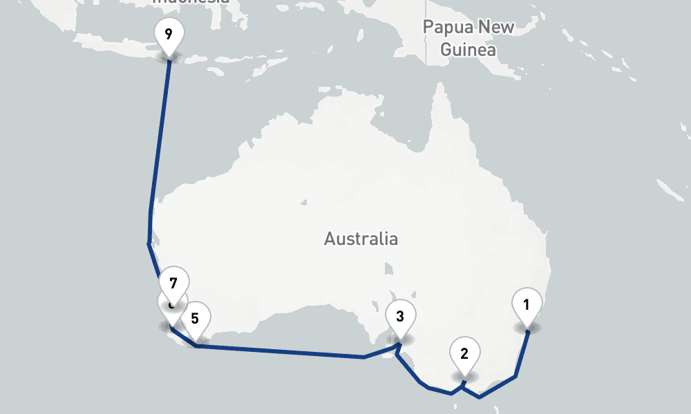 15 days, one-way from Sydney to Benoa 16日間