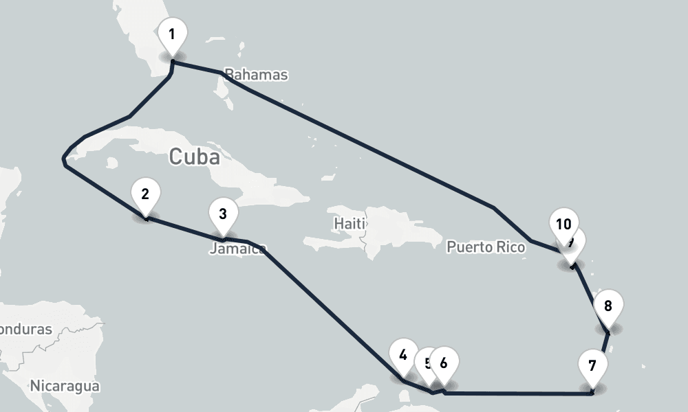 14 days, round-trip Caribbean Celebration Miami to Miami 15日間
