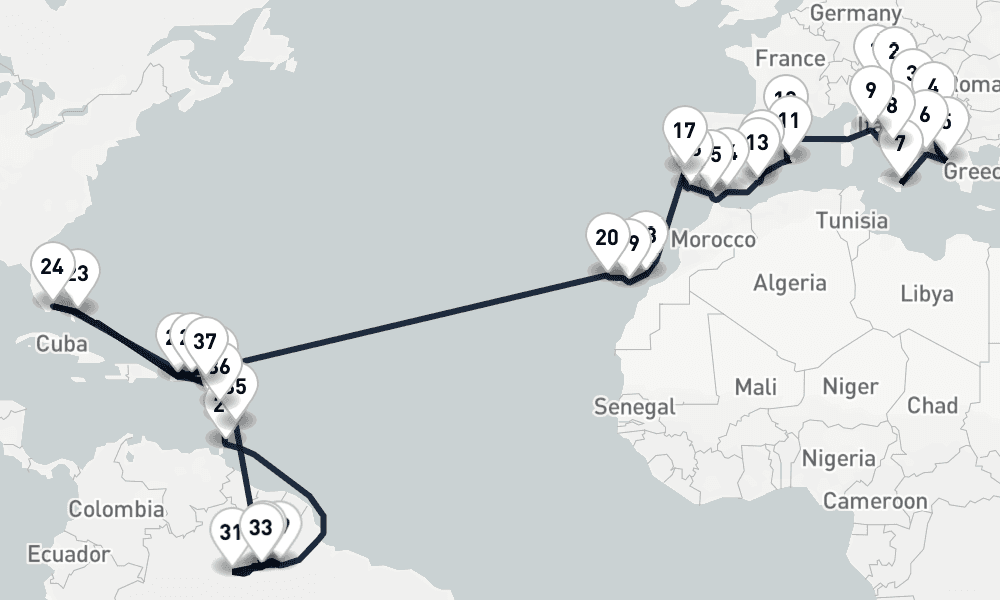 57 days, one-way from Venice to Miami 58日間