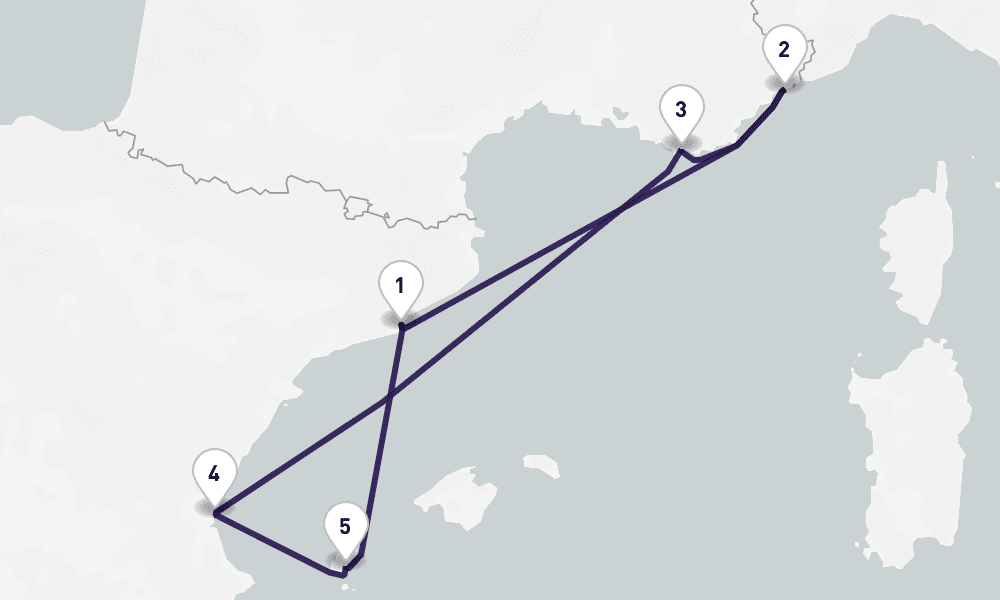 7 days, round-trip French Riviera, Spain Ibiza Overnight 8日間