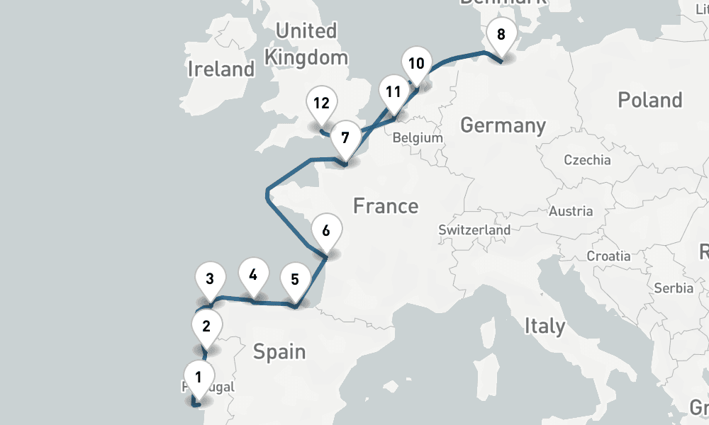 14 days, one-way from Lisbon to Southampton 15日間