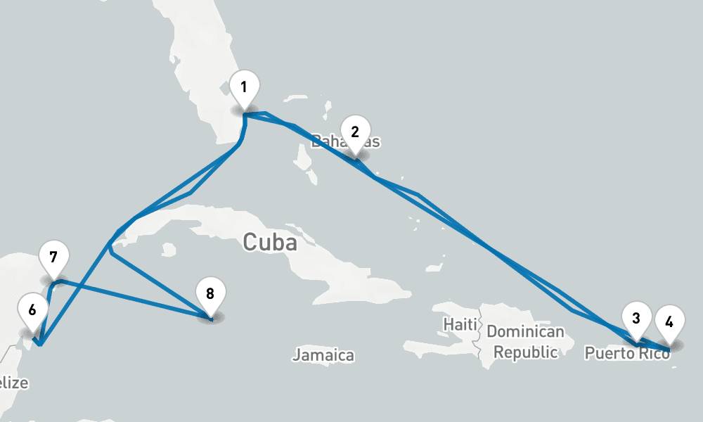 14 days, round-trip EasternWestern Caribbean Adventurer 15日間