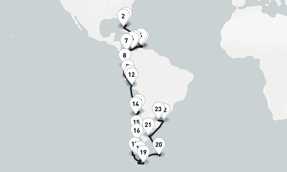 36 days, one-way from Miami to Buenos Aires 37日間