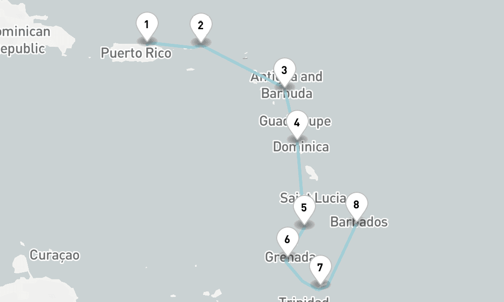 8 days, one-way from San Juan to Bridgetown 9日間