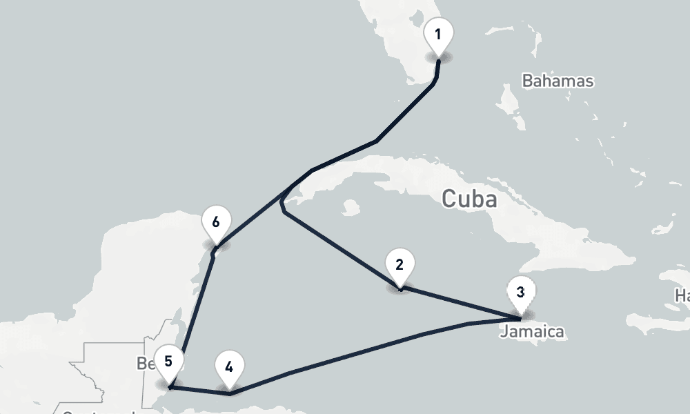 9 days, round-trip Calypso Sunsets Miami to Miami 10日間