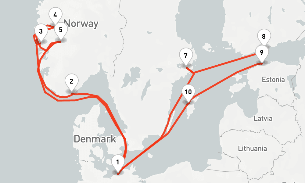 14 nights / 15 days, Warnemunde (Rostock, Germany) Round trip