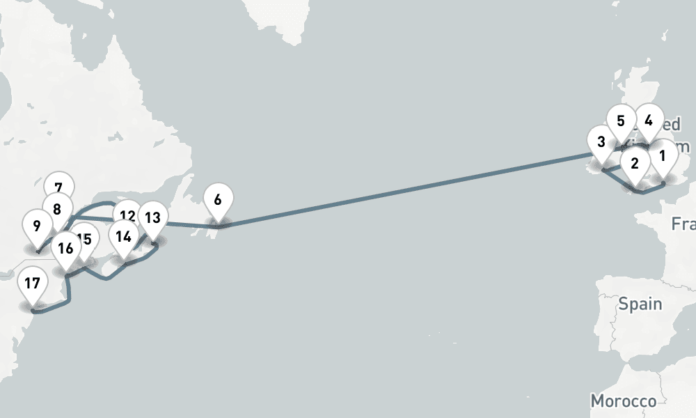 25 days, one-way from Southampton to New York 26日間
