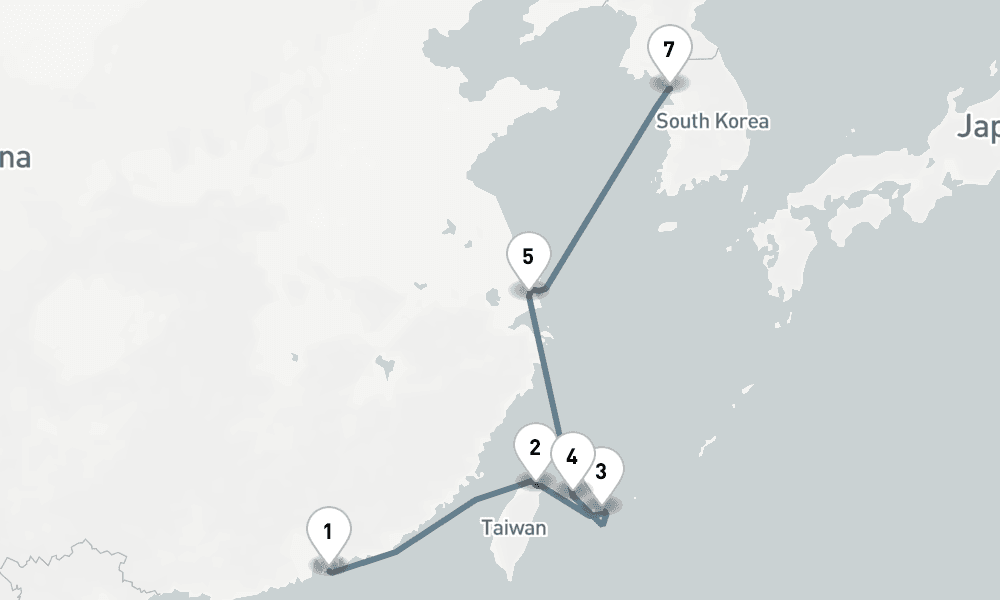 10 days, one-way from Hong Kong to Incheon 11日間