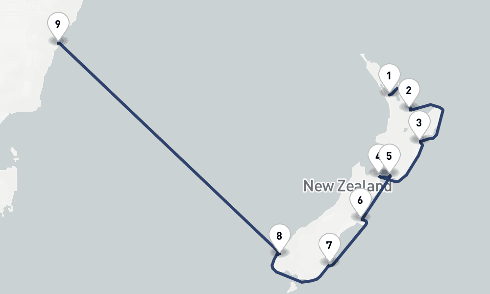 13 days, one-way from Auckland to Sydney 14日間