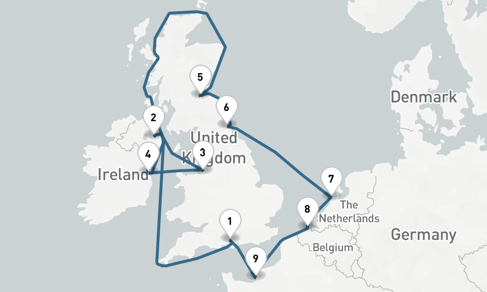 11 days, round-trip British Isles Round-trip London England, Ireland Scotland 12日間