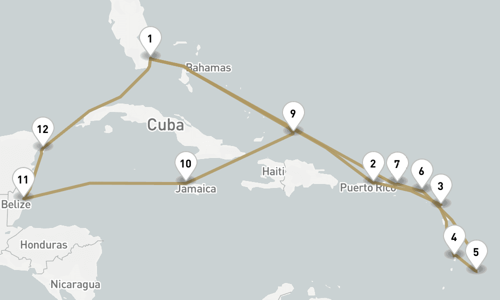 21 days, round-trip Caribbean 22日間