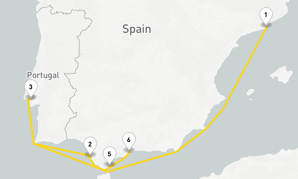 6 days, one-way from Barcelona to Malaga 7日間