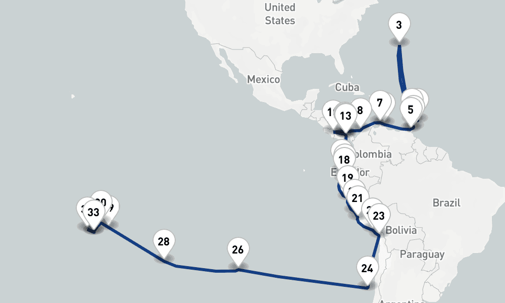 51 days, one-way from Bridgetown to Papeete 52日間