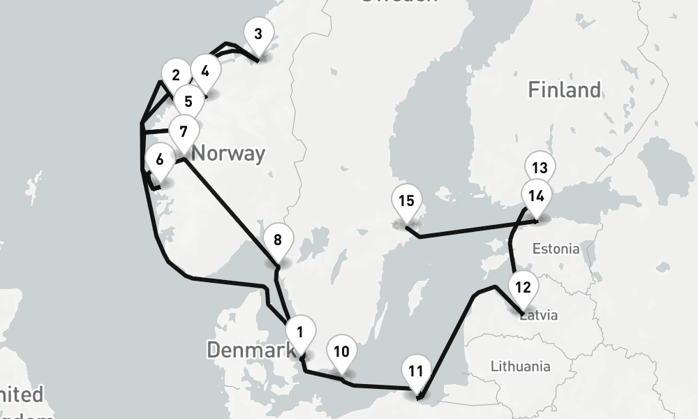 17 days, one-way from Copenhagen to Stockholm 18日間