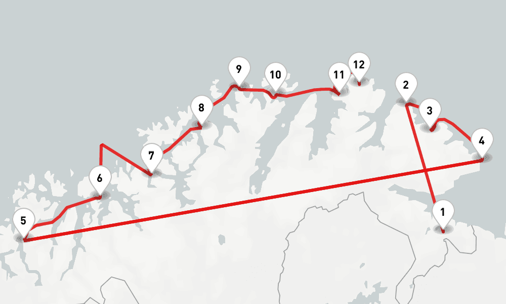 1 nights / 2 days, one-way from Kirkenes to Mehamn
