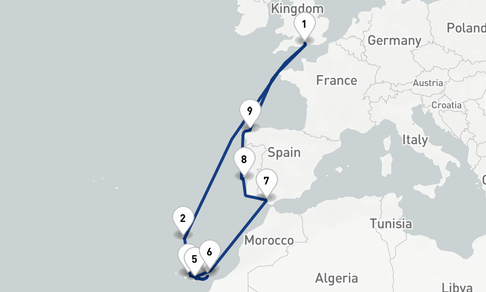 16 nights / 17 days, Southampton (England) Round trip