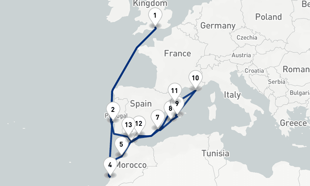 21 nights / 22 days, Southampton (England) Round trip