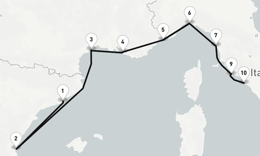 10 nights / 11 days, one-way from Barcelona to Civitavecchia (Rome, Italy)