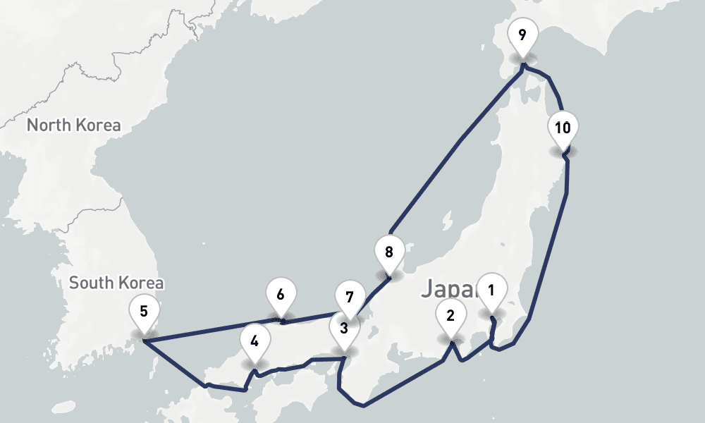14 days, round-trip Circle Japan 15日間