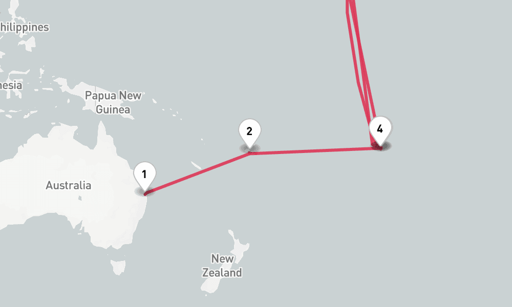 21 days, one-way from Brisbane to San Francisco 22日間