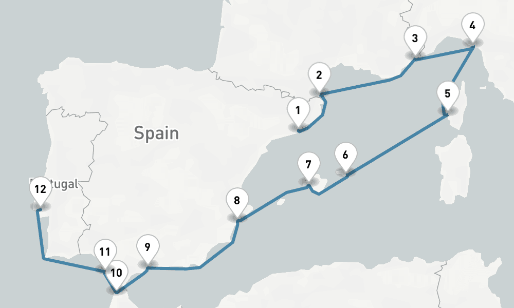 12 days, one-way from Barcelona to Lisbon 13日間