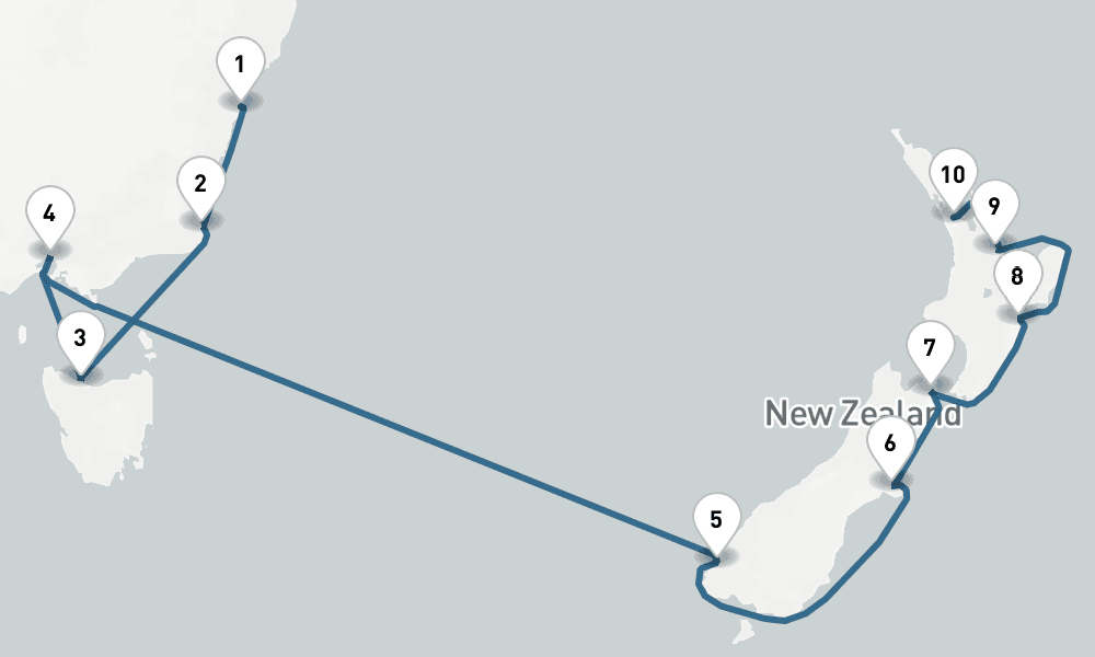 12 days, one-way from Sydney to Auckland 13日間