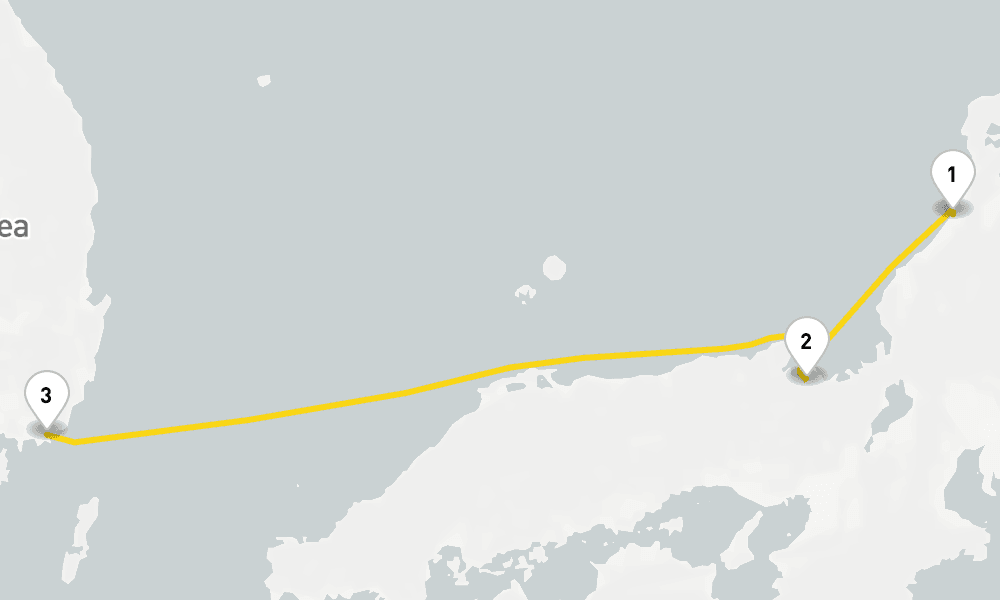 2 days, one-way from Kanazawa to Busan 3日間