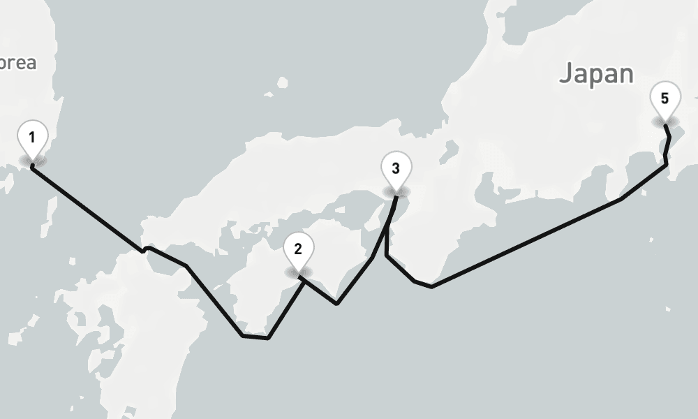 6 days, one-way from Busan to Tokyo 7日間