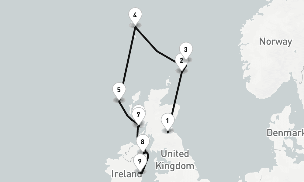 11 days, one-way from Leith-Edinburgh to Dublin 12日間