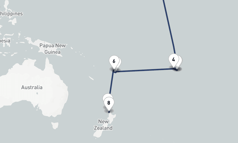 19 days, one-way from Honolulu to Auckland 20日間
