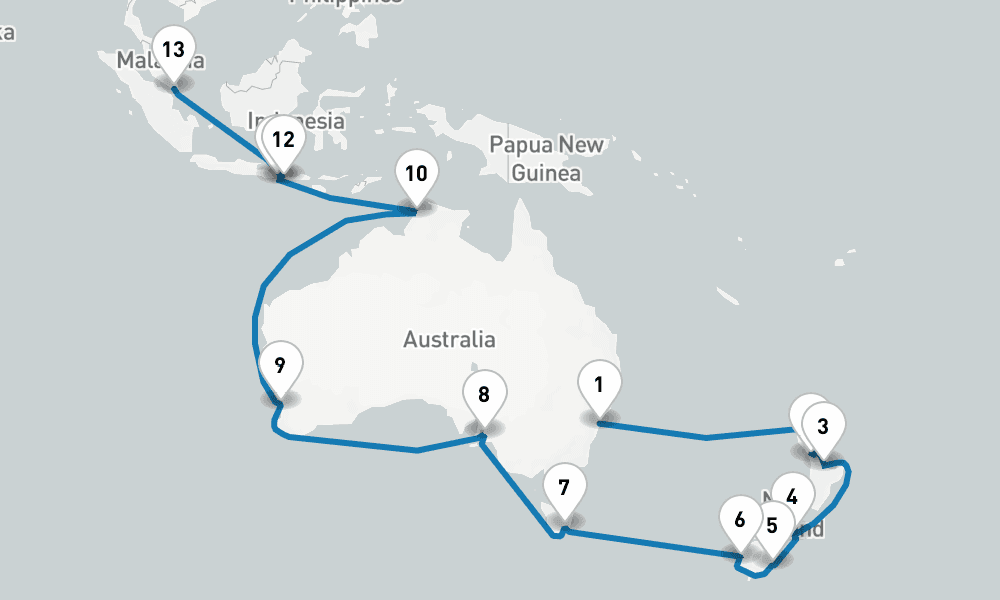 32 days, one-way from Sydney to Singapore 33日間