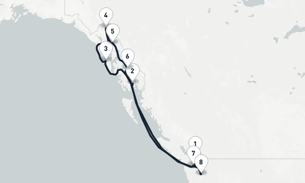 10 days, one-way from Vancouver to Seattle 11日間