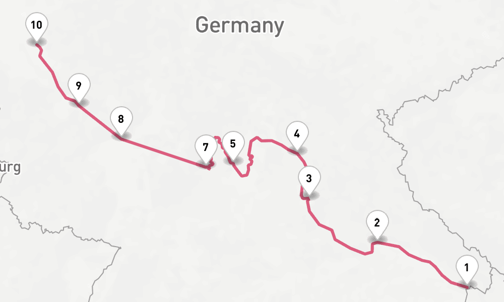 9 days, one-way from Passau to Cologne 10日間