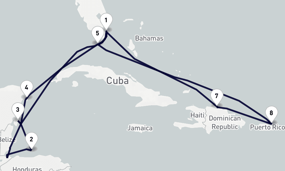 14 days, round-trip Eastern Western Caribbean 15日間