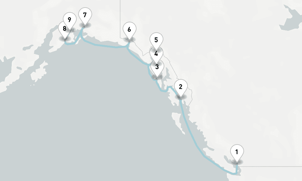 10 days, one-way from Vancouver to Whittier 11日間