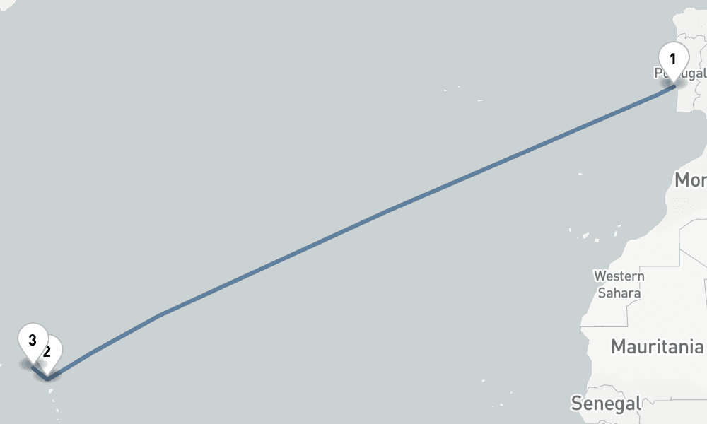 14 days, one-way from Lisbon to Philipsburg St Maarten 15日間