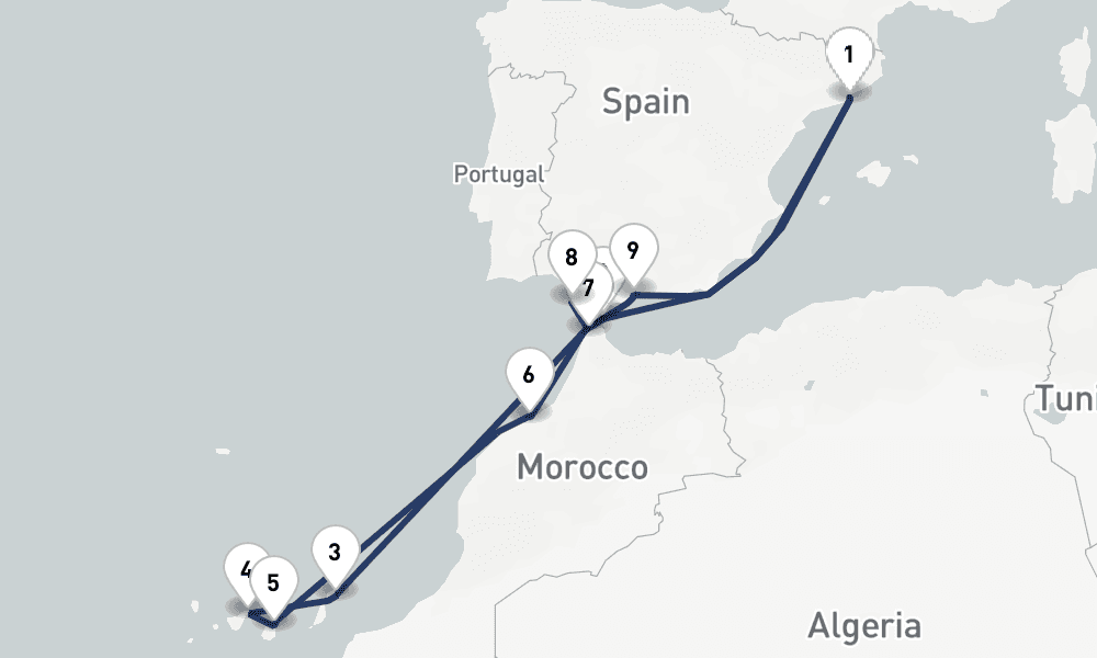 13 days, round-trip Canary Islands, Spain Morocco 14日間