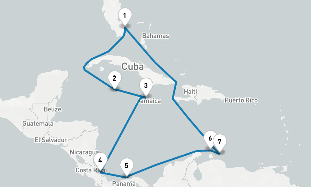 12 days, round-trip Southern Caribbean with Panama 13日間
