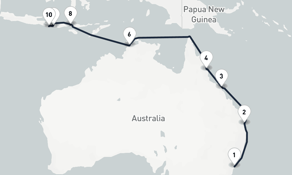 15 days, one-way from Sydney to Benoa 16日間