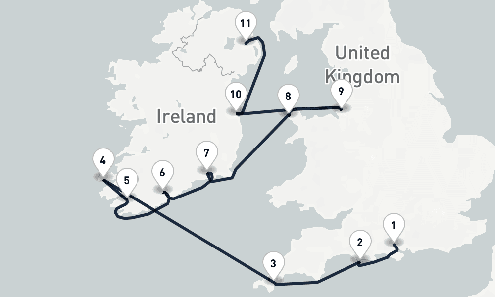 10 days, one-way from Southampton to Belfast 11日間